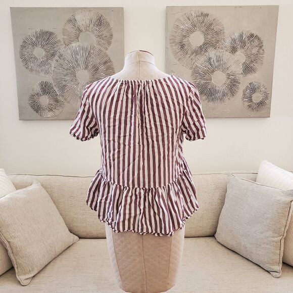 🌞 Madewell 🌞 'Stanza' Ruffle-Hem Stripe Top - [Small in Berry/White Stripe] - Picture 11 of 15